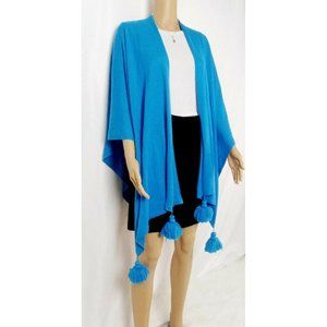 b. Boutique Women's Tassel Shawl Shaw Wrap Poncho One Size Blue NWT Fall Winter